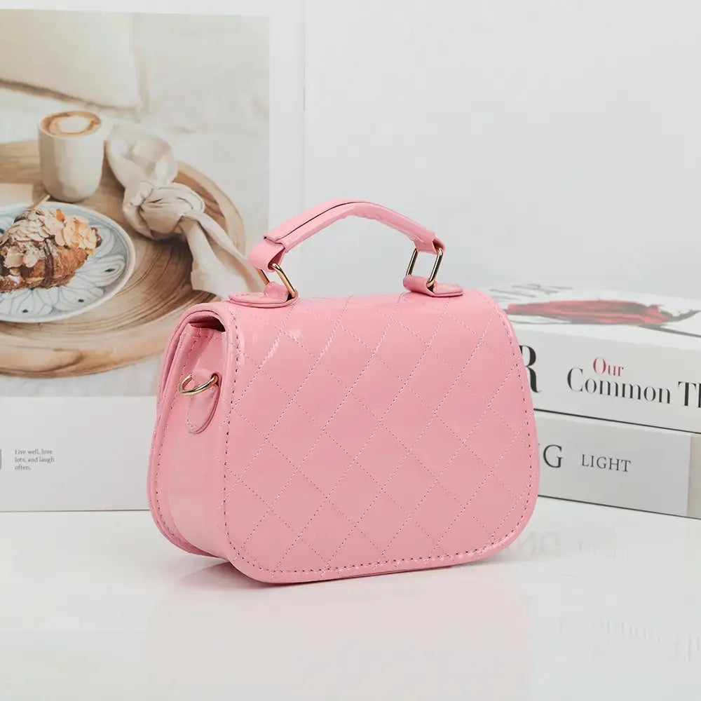 Cute Girls Crossbody Bag with Pearl Handle, Small Shoulder Purse for Kids, Lightweight Fashion Handbag for Travel, Party, School, Holiday Gift, Doll Accessory Included, Adjustable Strap, Convertible Shoulder & Crossbody Bag