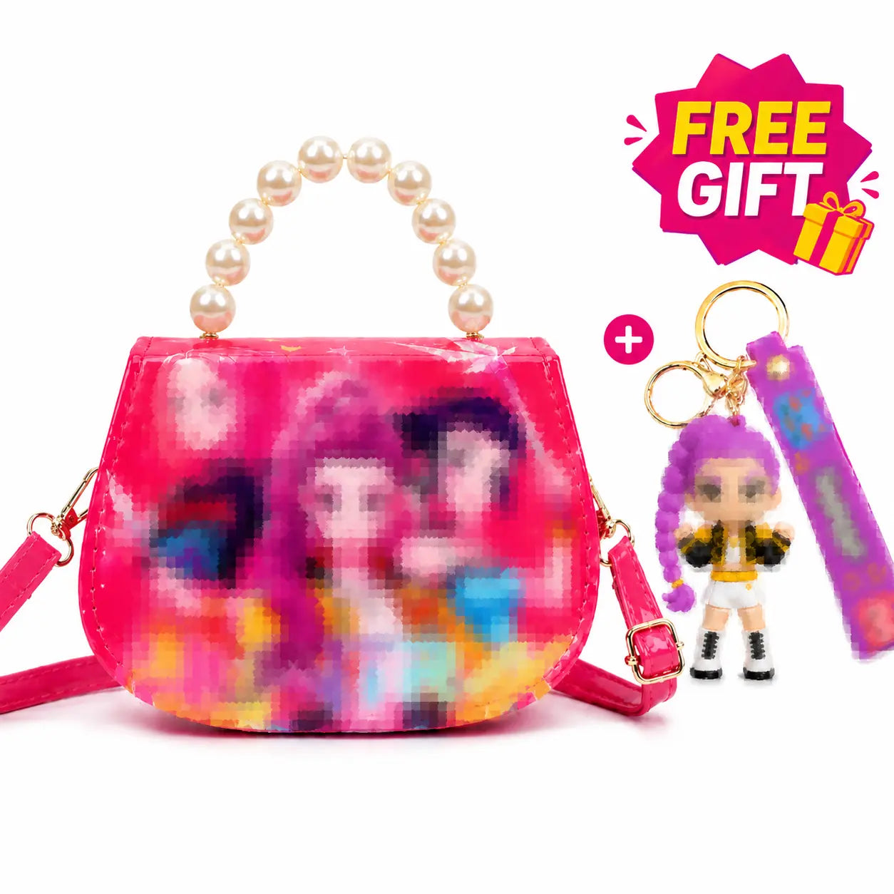 Cute Girls Crossbody Bag with Pearl Handle, Small Shoulder Purse for Kids, Lightweight Fashion Handbag for Travel, Party, School, Holiday Gift, Doll Accessory Included, Adjustable Strap, Convertible Shoulder & Crossbody Bag