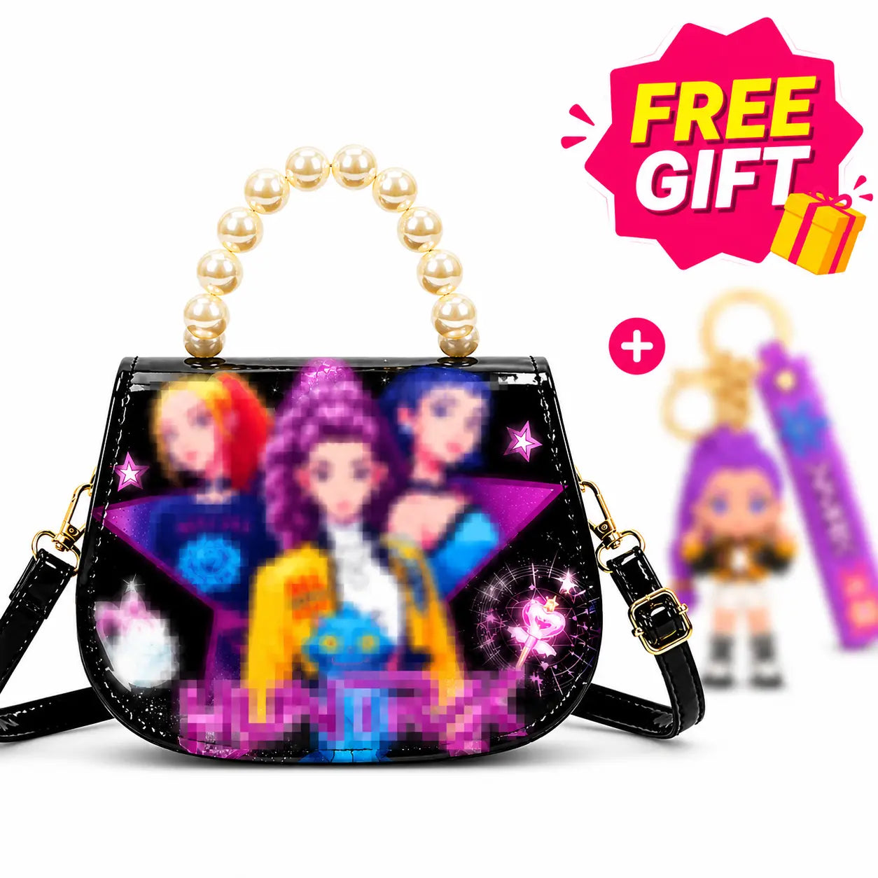 Cute Girls Crossbody Bag with Pearl Handle, Small Shoulder Purse for Kids, Lightweight Fashion Handbag for Travel, Party, School, Holiday Gift, Doll Accessory Included, Adjustable Strap, Convertible Shoulder & Crossbody Bag