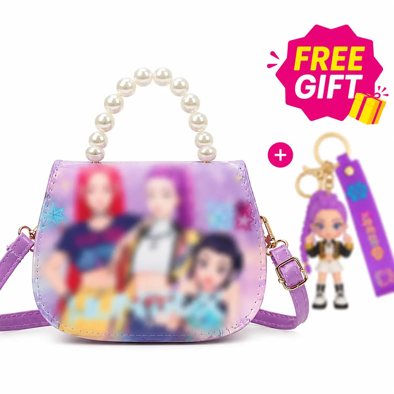 Cute Girls Crossbody Bag with Pearl Handle, Small Shoulder Purse for Kids, Lightweight Fashion Handbag for Travel, Party, School, Holiday Gift, Doll Accessory Included, Adjustable Strap, Convertible Shoulder & Crossbody Bag
