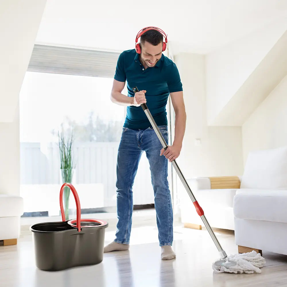 Spin Mop and Bucket Set with Wringer, 360° Rotating Mop Bucket System, Includes 3 Microfiber Mop Refill Heads and a 61-Inch Adjustable Stainless Steel Handle, Ideal for Bathroom Use, Efficient Floor Cleaning, Home Cleaning