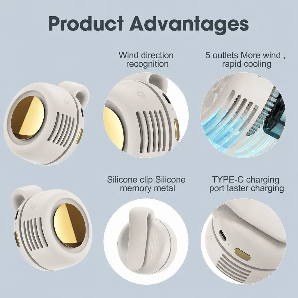 Portable Silent Mini Bladeless Electric Fan,Adjustable 3-Speed Suspended Waist Fans,Phone Cooling Fan,Personal Fan,Rotating Bodyfan Suitable for Outdoor Travel,Fathersdaygift,Rechargeable Personal Fan,Handheld Turbo Fan,Perfect Gift