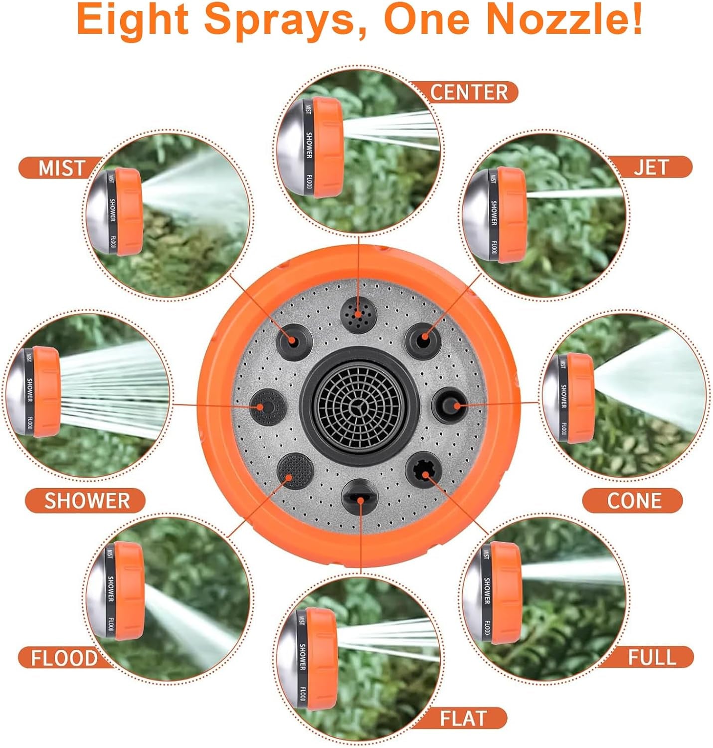 Garden Hose Nozzle, 8 Spray Patterns Dog Wash with Soap Dispenser, Pressure Hand Sprayer with Flow Control for Watering Plants & Lawns, with Pet Bathing Tools and Car Washing Gloves